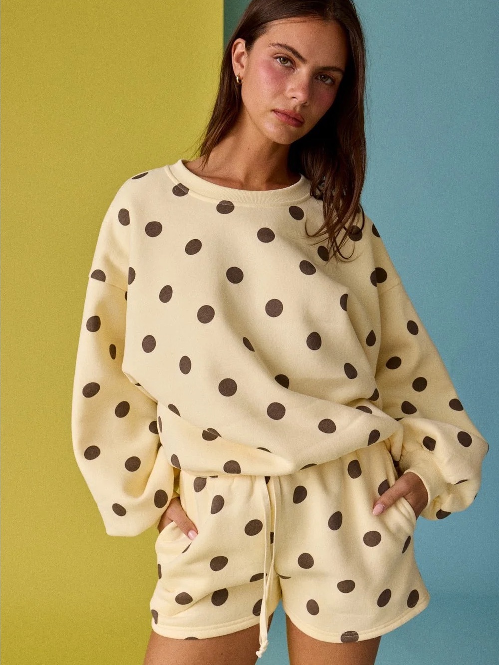 NWT Papermoon Polka Dot Fleece Sweatshirt & Shorts Set Size L